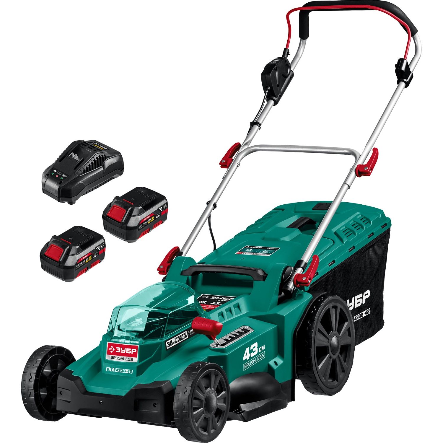 Бесщеточная газонокосилка, 2 АКБ (4 Ач) ГКЛ-4336-42